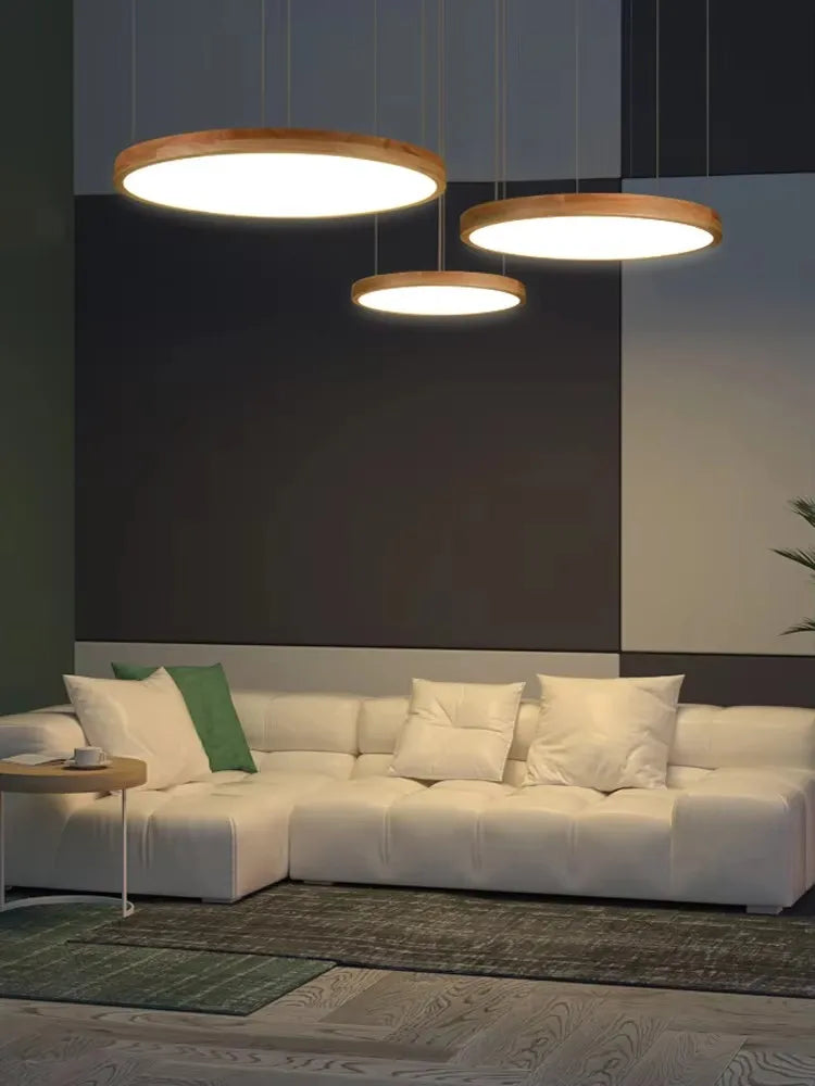 suspension lumineuse moderne bois naturel 36w 50cm diamètre blanc minimaliste