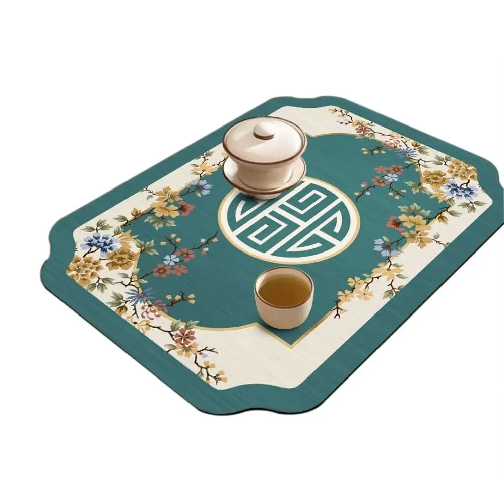 tapis table art traditionnel fleurs oiseaux bleu clair beige brun