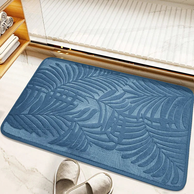 tapis bain doux feuilles fougère relief moderne vert gris polyester