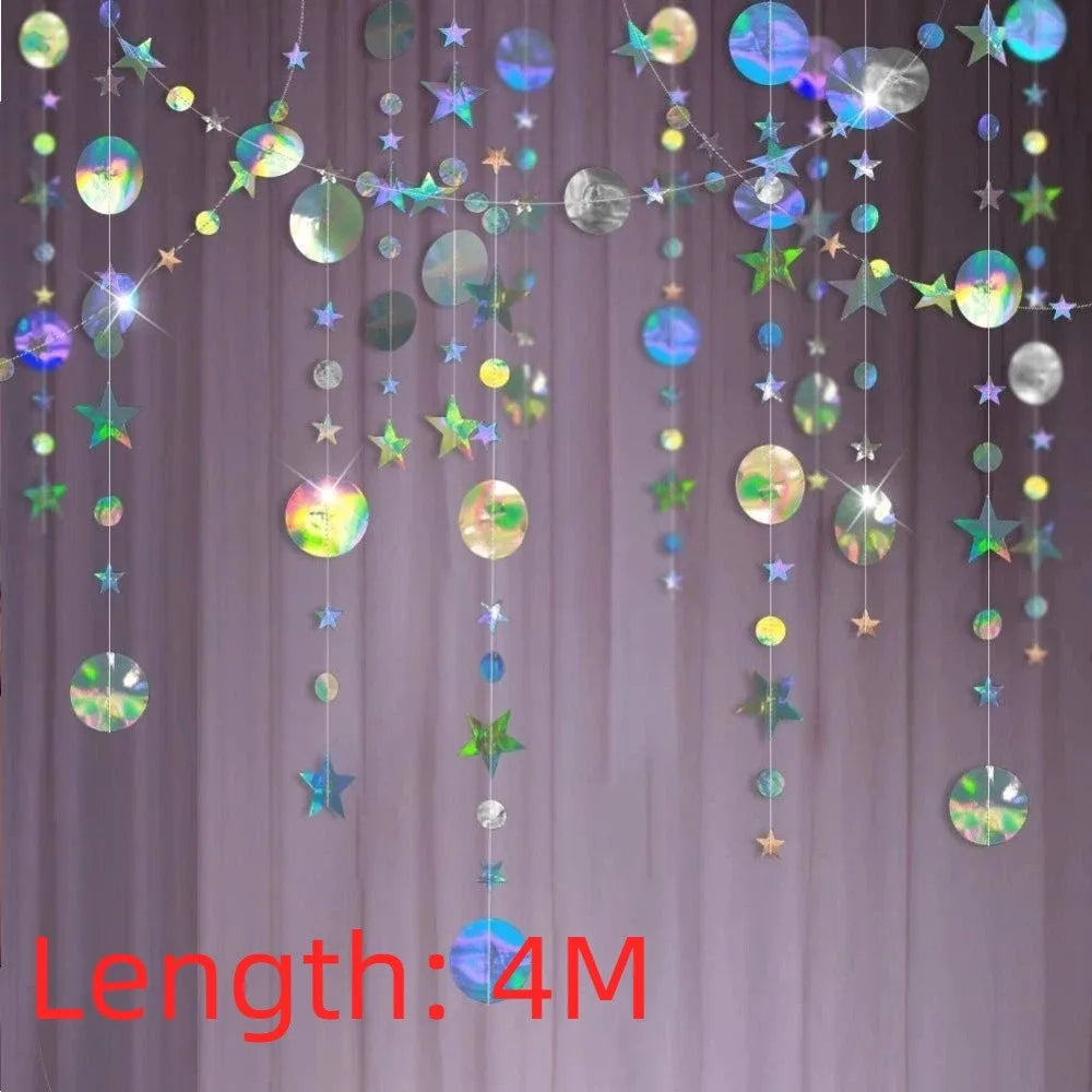 guirlande holographique festives lunes étoiles cercles arc ciel brillantes anniversaire mariage fêtes