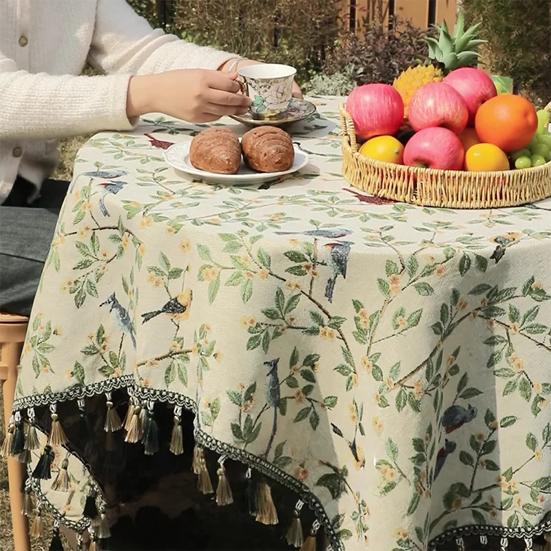 nappe rustique fleur oiseau verte printemps été automne hiver table basse camping imperméable réutilisable