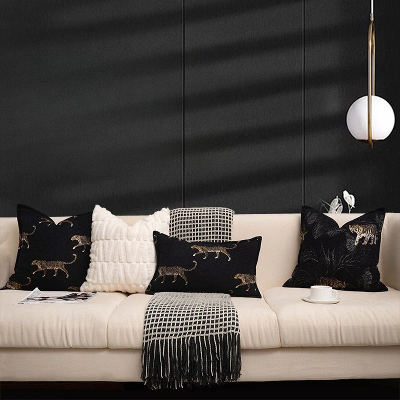 coussins imprimés animaux tigre léopard noir contemporains décoratifs sofa chaise voiture 50x50cm 45x45cm