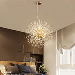 lustre suspension moderne cristal transparent doré luminaire salon restaurant élégant contemporain