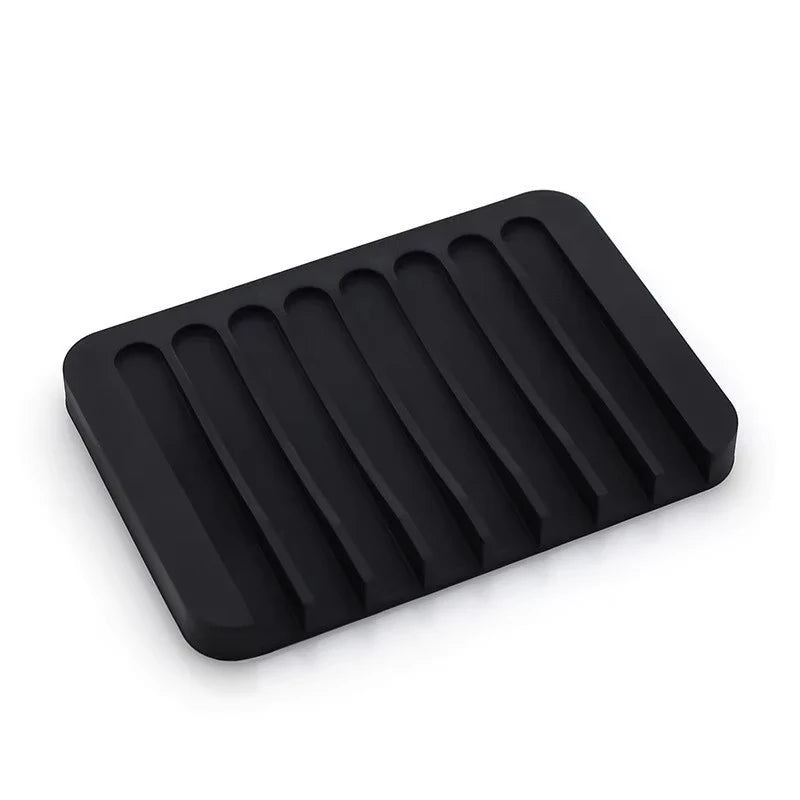support savon silicone rayures horizontales gris bleu clair moderne salle bain égouttoir antidérapant