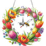 horloge suspendue 2d fleurs oiseaux motifs géométriques blanc multicolore métal chaines