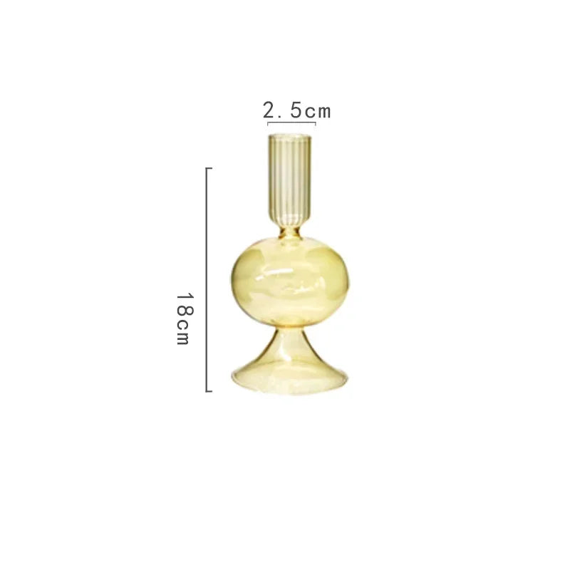 bougeoir verre moderne orange vert jaune rayures bordure ondulée transparent élégant décoration maison chandelle