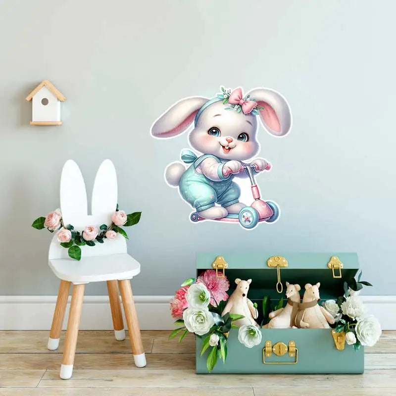 autocollant mural lapin mignon dessin animé décoration chambre bébé mur meuble pvc décoratif coloré