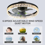 ventilateur plafonnier moderne lumière led multiple vitesses silencieux timer cristal blanc noir vert
