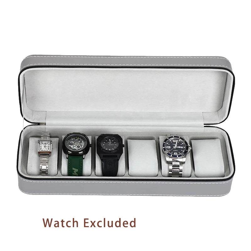 boîte montres simili cuir zipper 10 compartiments supports classique vert noir gris