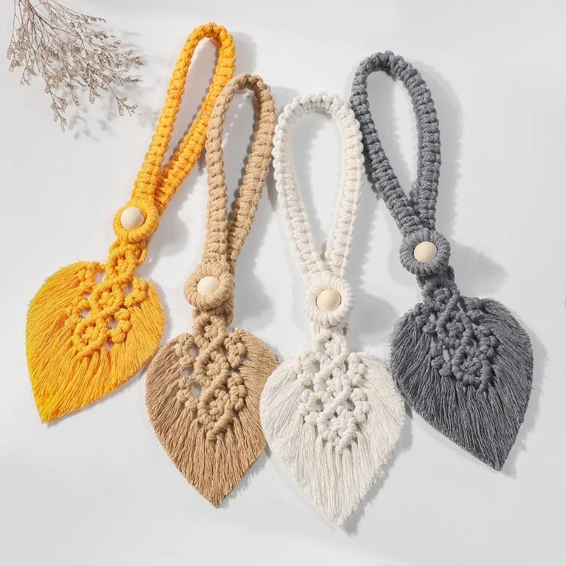 rubans macramé franges boho artisanal jaune beige blanc gris decoration intérieure bohème