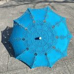 parapluie dentelle blanc vintage élégant poignée bois bleu vert mariage voyage