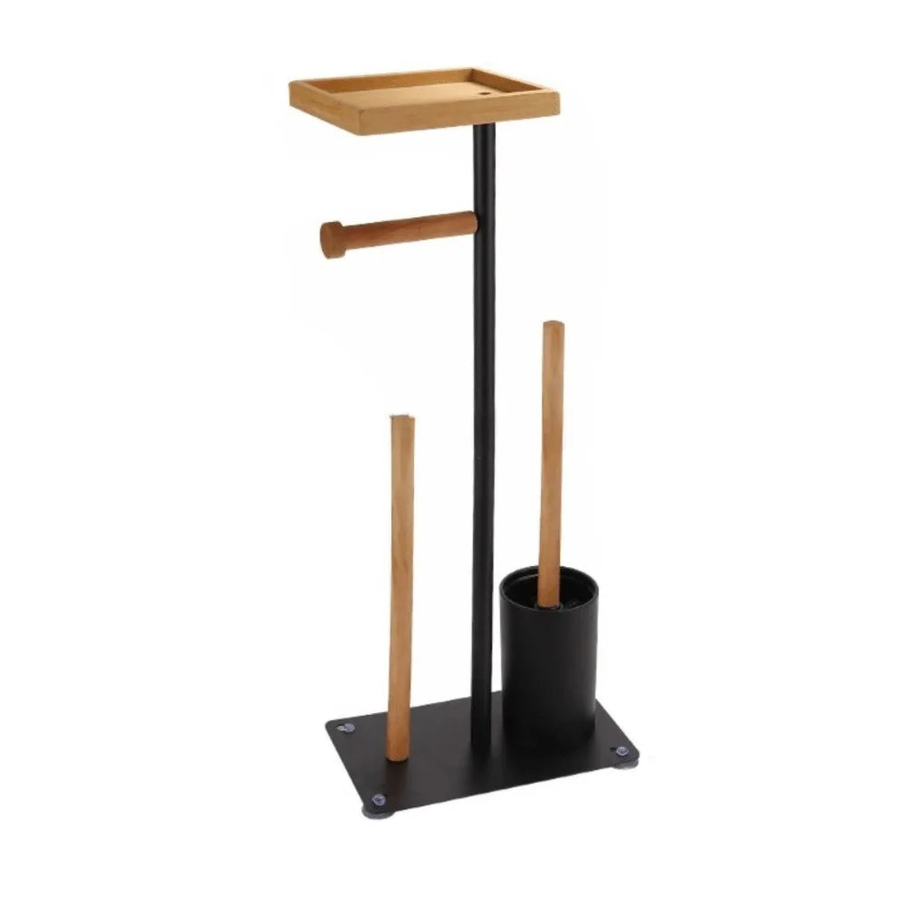 support papier toilette moderne noir blanc brosse wc plateau bois rouleaux