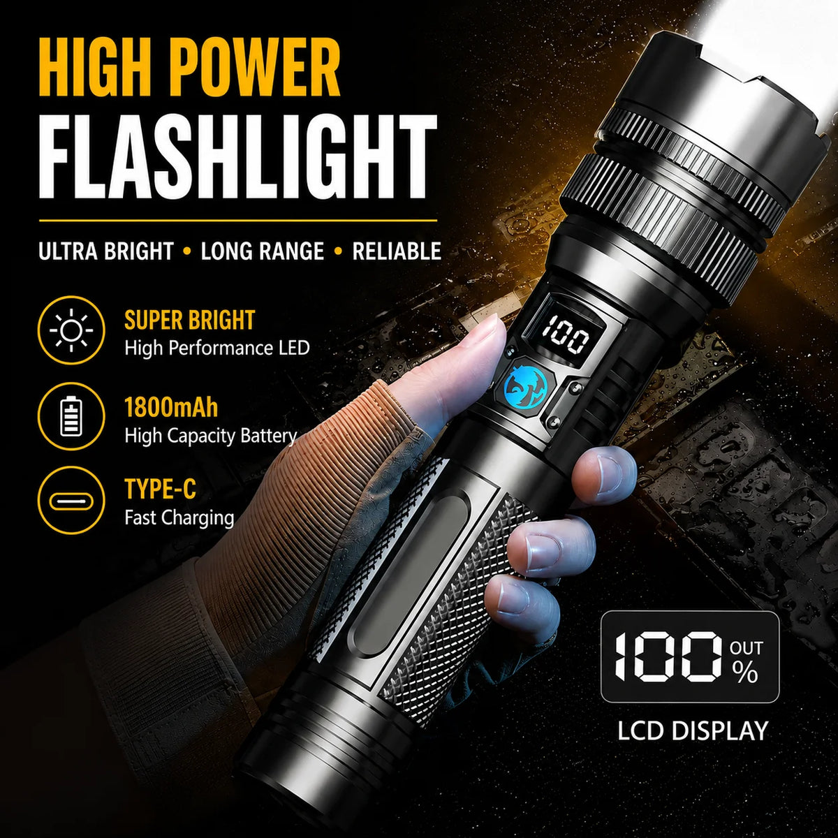lampe torche led rechargeable super lumineuse zoom numerique tactique camping