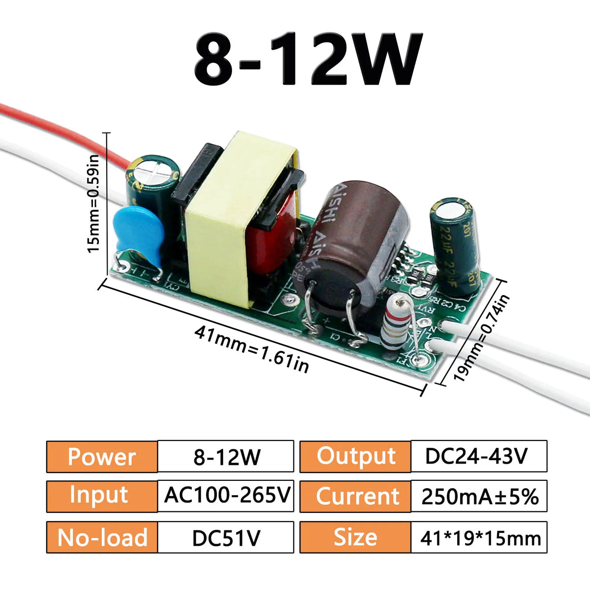ampoule led transformateur isolation 100 265v 24w 250ma vert électronique 5w 7w 12w 12