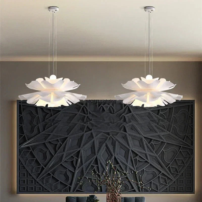 Suspension lumineuse moderne verre blanc floral organique LED 4500k 6000k 3000k
