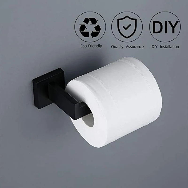 accessoires salle bain noir mat moderne porte serviettes rouleau papier savon