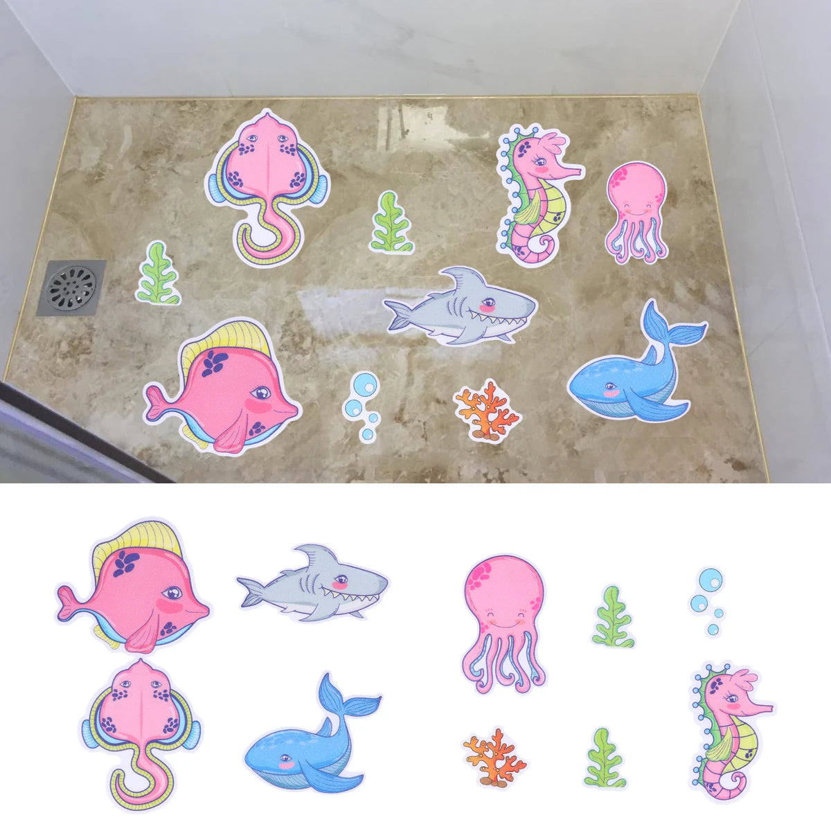 sticker anti dérapants fleurs modernes salle bain bleu vert orange rose violet éco responsable