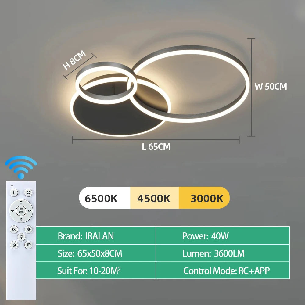 lampe moderne anneaux blanc or télécommande éclairage led minimaliste facile flux lumineux variable