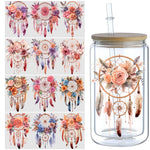 stickers adhésifs dreamcatchers fleurs plumes bohème aquarelle transparents bouteilles bois pack pièces