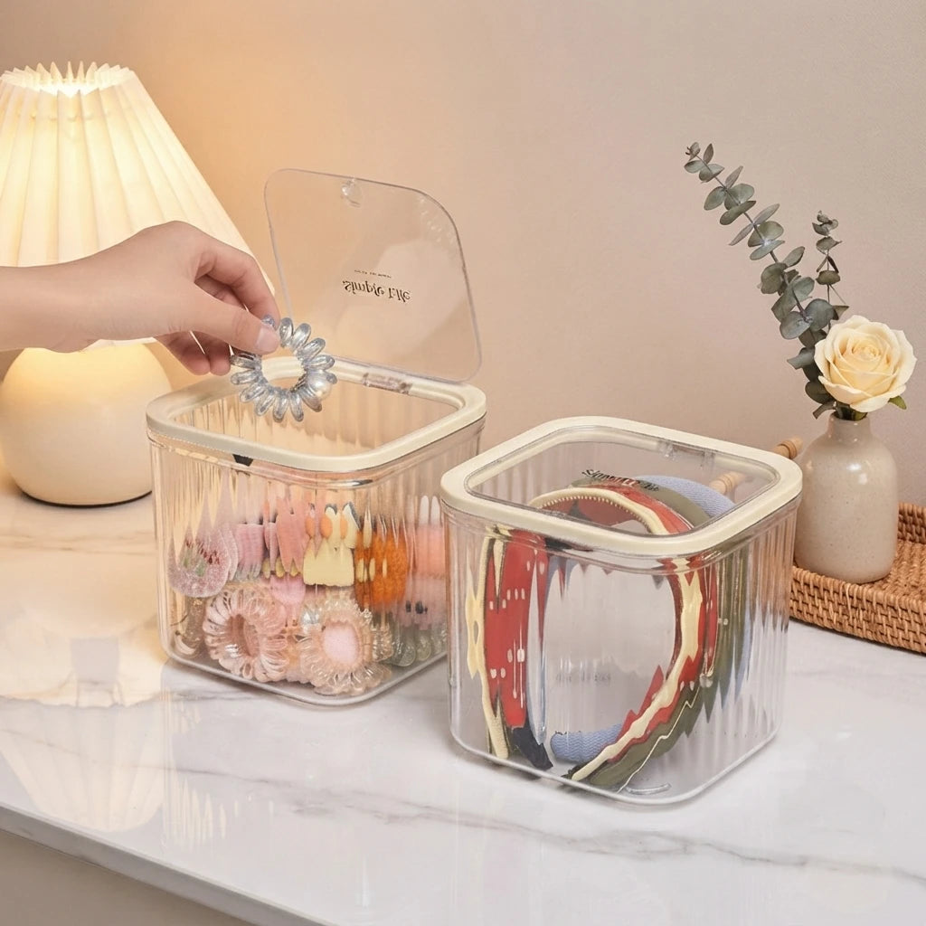boîtes rangement transparentes modernes clips élastiques pinceaux maquillage filles minimaliste