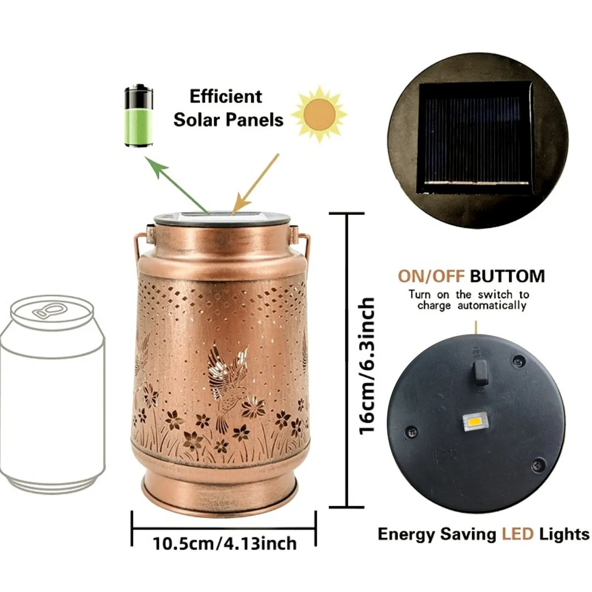 lanterne solaire bronze oiseaux volants ampoules led interrupteur on off énergie solaire résistante intempéries