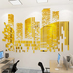 Sticker mural acrylique effet miroir motif ville moderne beige