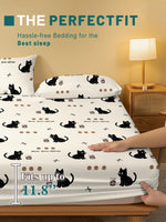 drap housse polyester motif chat noir moderne imprimé shovel faces officer blanc lit chambre