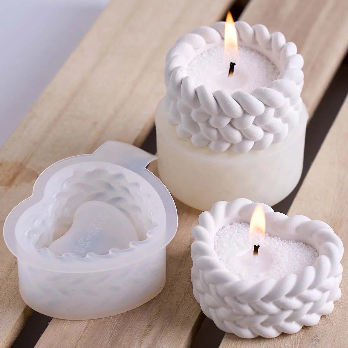 moule silicone tressé forme cœur ronde diy blanc moderne cache bougie création plâtre résine
