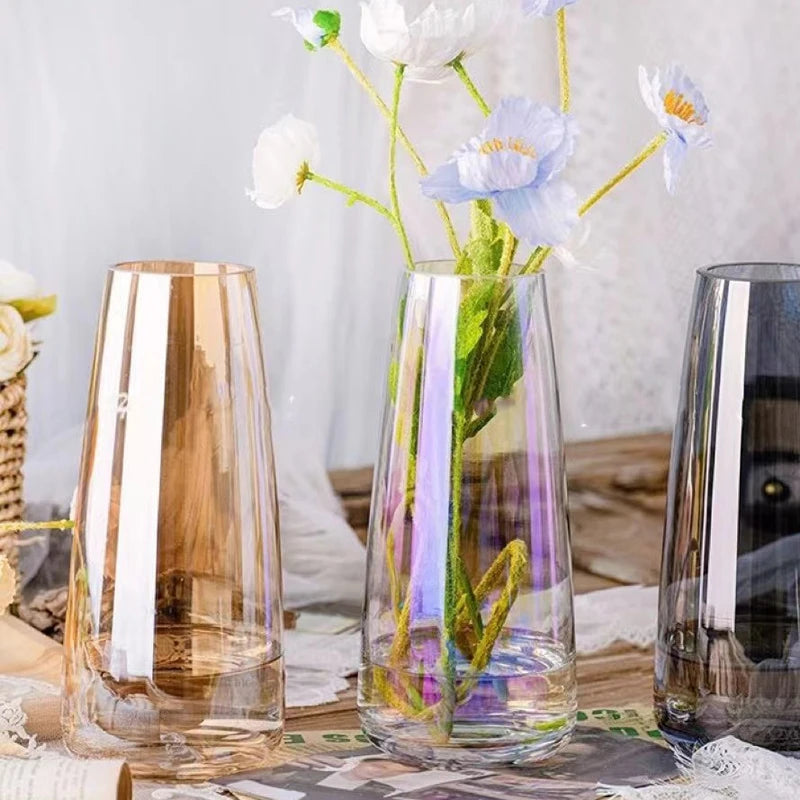 Vase en verre transparent holographique iridescent multicolore