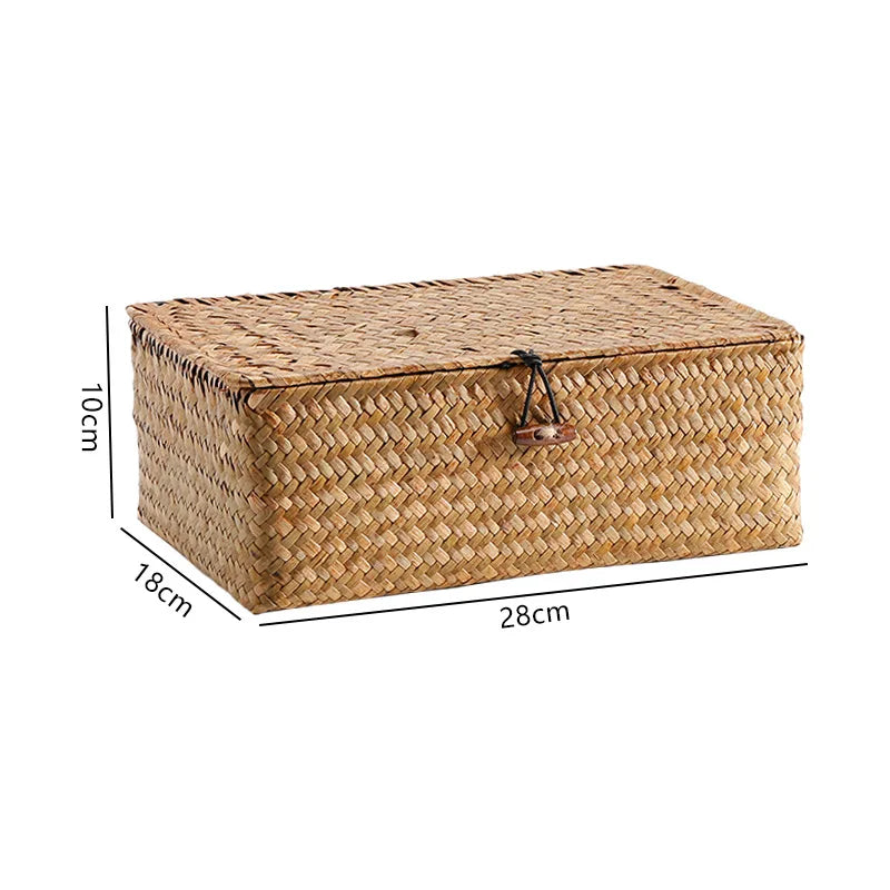 boîtes rangement tissage paille naturelle rustique boucles métalliques respectueux environnement multiple utilisations