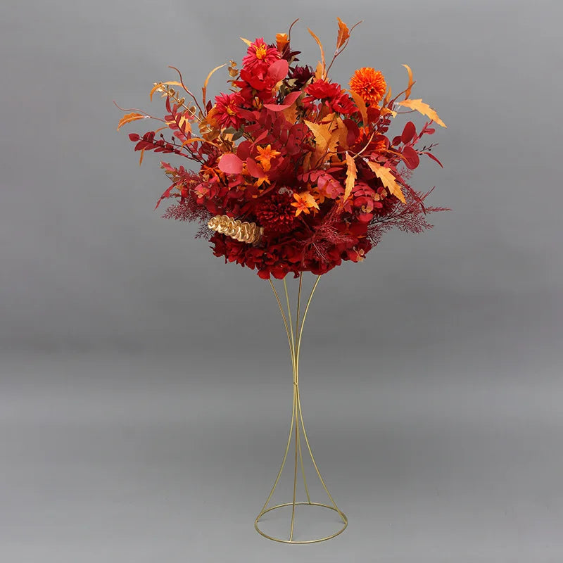 support fleurs artificielles moderne bouquet doré élégant décoration mariage tablecoration métal or rouge blanc