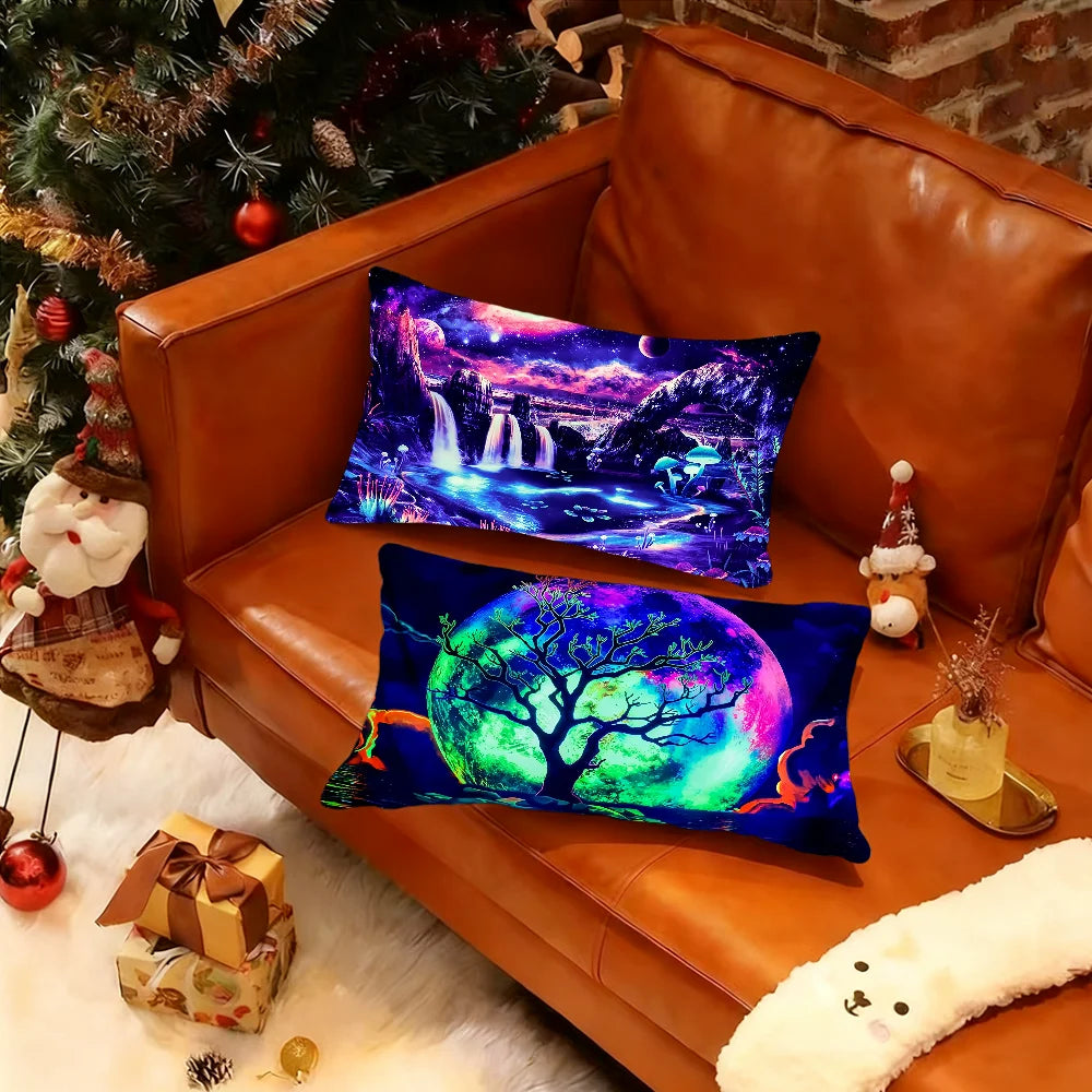 housse coussin rectangulaire impression polyester double face cascade paysage moderne bleu violet rose vert