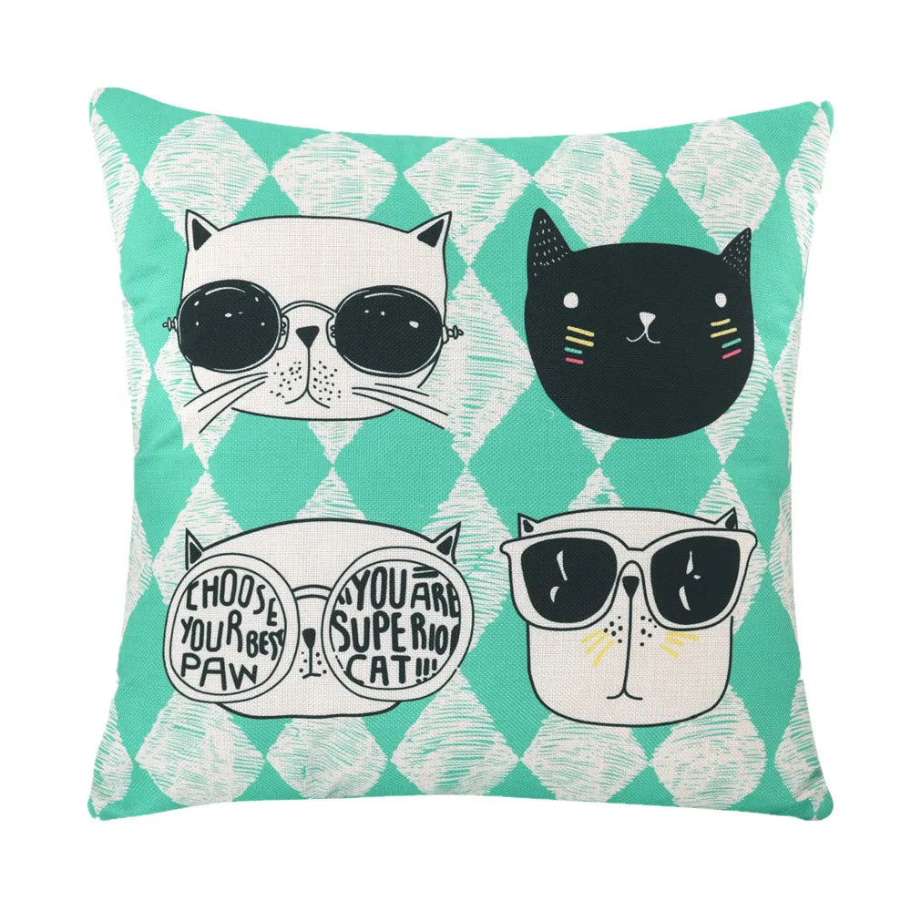 housse coussin carré géométrique chat animé coton lin moderne salon chambre voiture