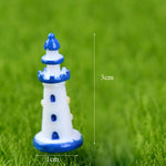phare miniature résine pyramide blanc noir bleu rouge rayures horizontales artisanal decoratif porte fenetre