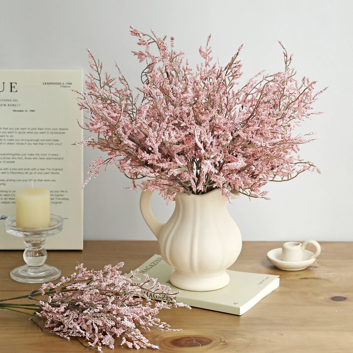 bouquet artificiel moderne rose clair blanc jaune marron violet petite fleurs feuilles décoration extérieure