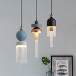 suspension lumineuse moderne noir doré scandinave franges translucides