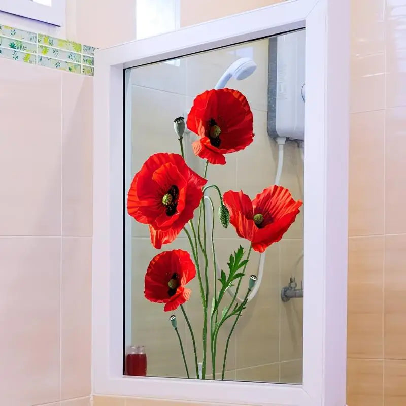 sticker mural fleurs feuilles adhésif salle bain décoration intime rouge vert bleu blanc artiste