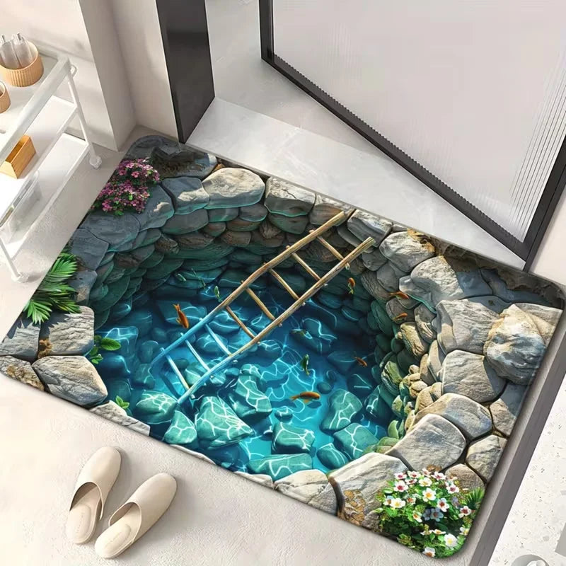 tapis sol moderne poissons sous marin coraux bleu vert orange