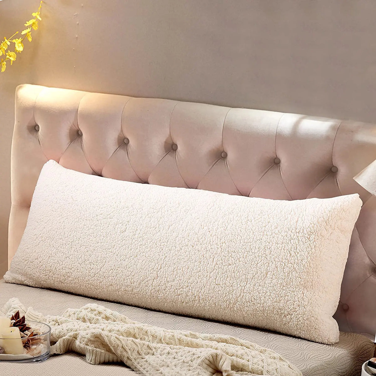 housse coussin dos blanc texture bouclée nordique décoration maison voiture fixations
