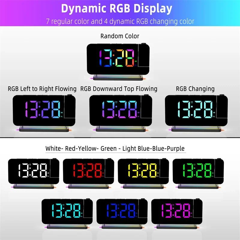réveil lumineux multifonctionnel projection mur ambiancé rgb usb charge horloge digitale led moderne technologie