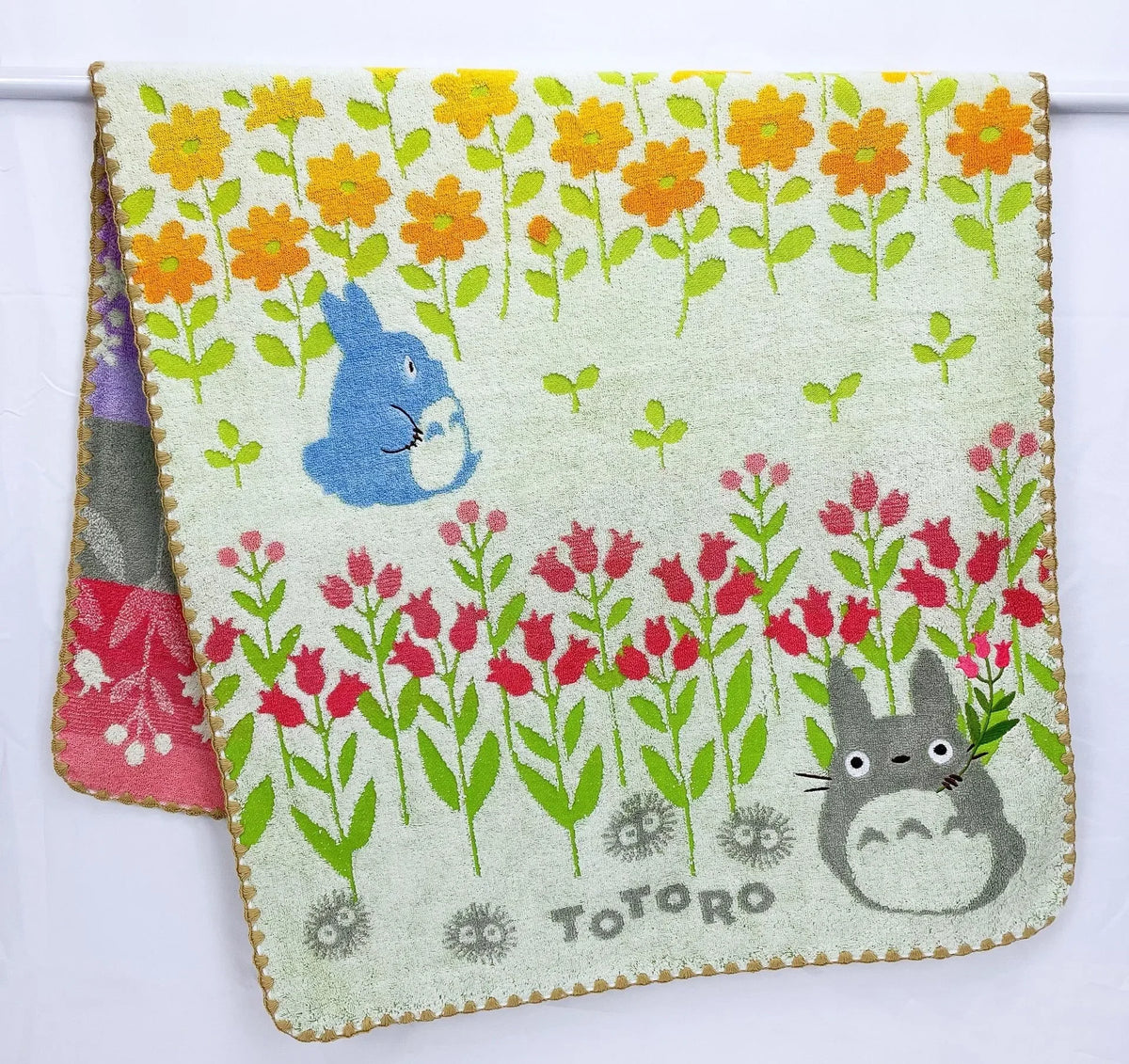 serviette bain plage coton totoro fleurs motifs enfantins vert rouge gris roseclair