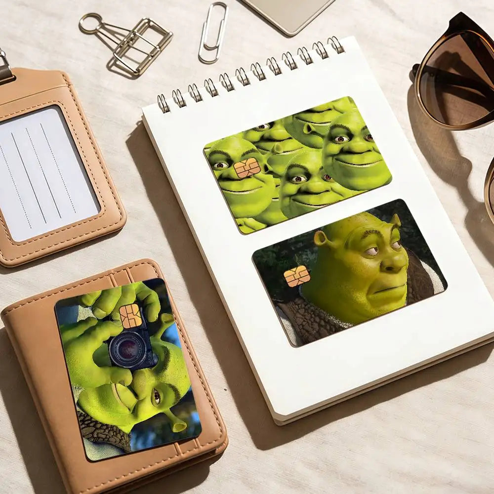 autocollants protection cartes bancaires face monstre vert shrek résistants rayures set pièces moderne illustratif