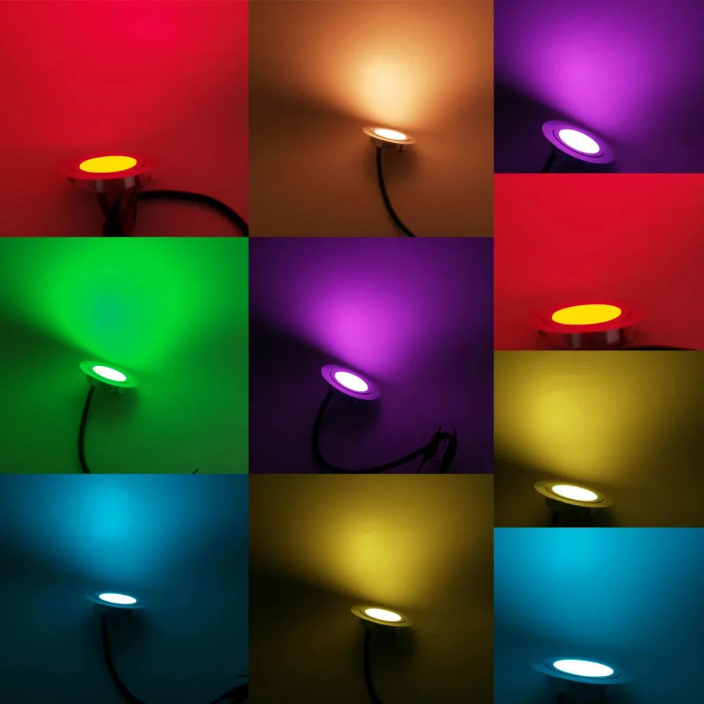 Spot LED rond RGBW 12V blanc noir argent nickel adhésif moderne chambre étude camping