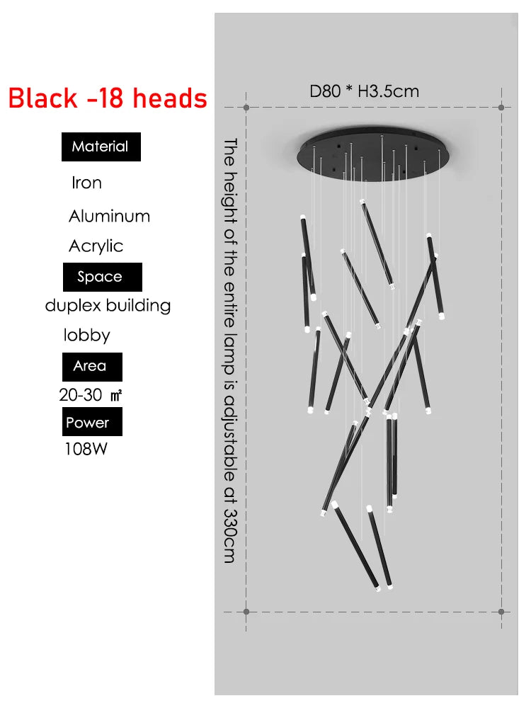 Suspension lumineuse contemporaine minimaliste noir blanc led 108w adjustable 350cm