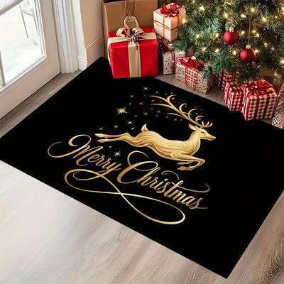 Paillasson de Noël avec motif renne noir sur fond doré