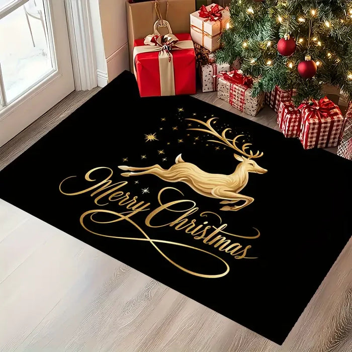Paillasson de Noël avec motif renne noir sur fond doré