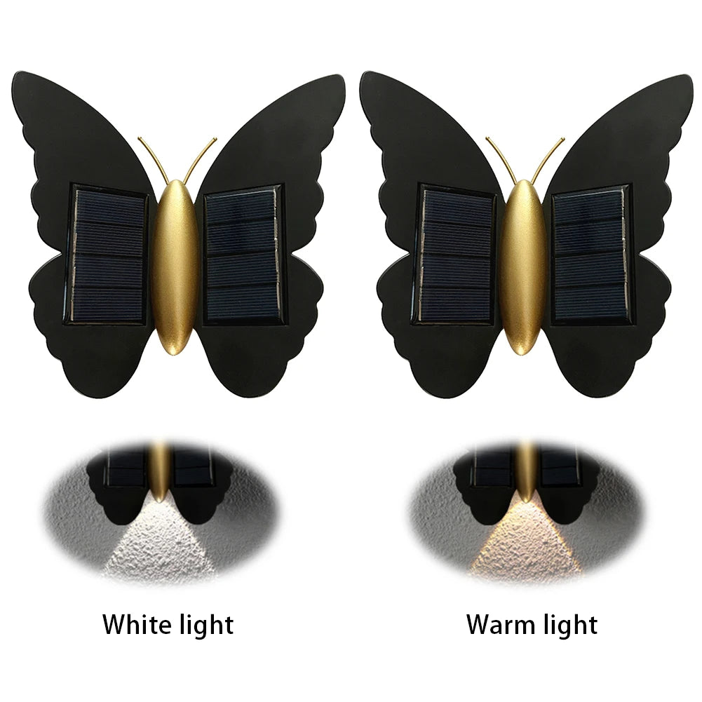 applique murale solaire papillon noir doré détecteur mouvement contemporaine minimaliste led extérieure chambre couloir