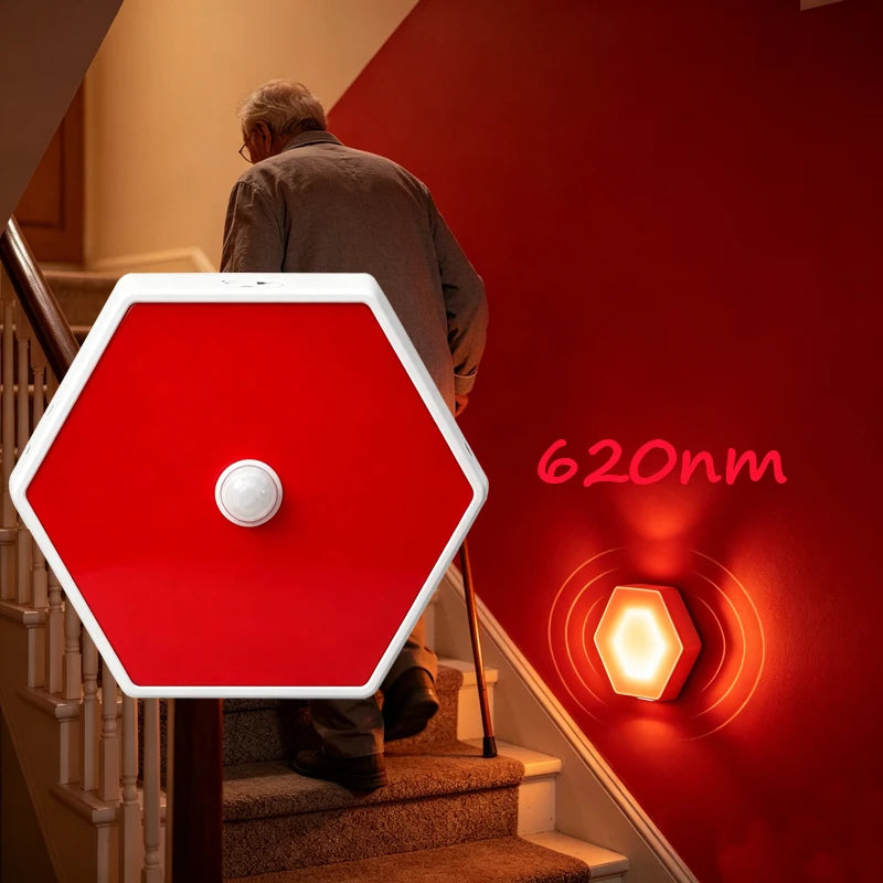 veilleuse led rouge motion sensor lampe hexagonale moderne aimantée câble usb lanière sac protection