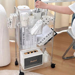 chariot roulettes transparent moderne compartiments striés rangement cosmétiques objets divers