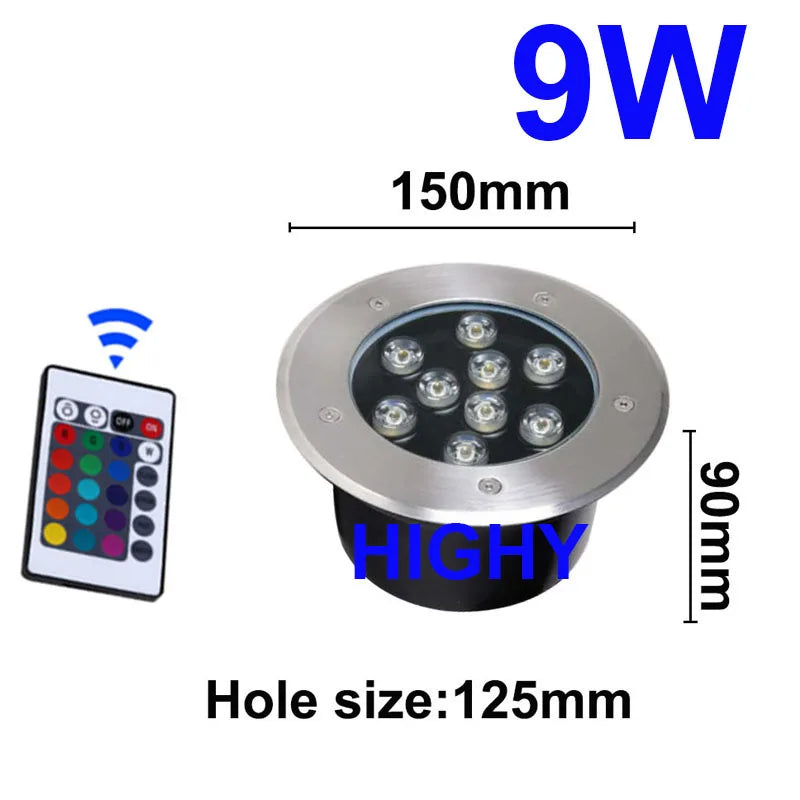 Spot LED argenté moderne télécommande éclairage extérieur IP67 12W 18W 9W